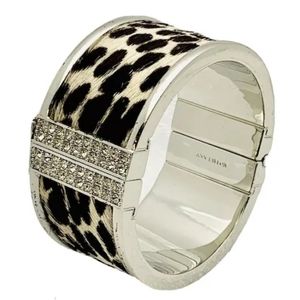 Ann Taylor hinged bracelet wide leopard bangle with magnetic safety latch
